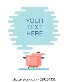 Banner for recipes, menus or other content. Cloud of steam and saucepan