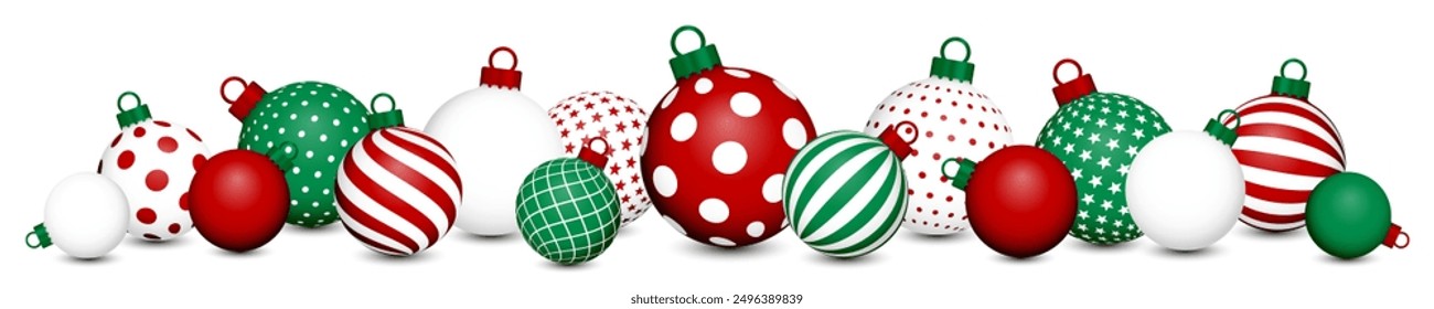 Banner Reclining Christmas Balls Pattern Dark Red Green White