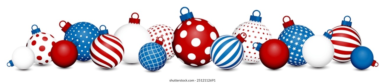 Banner Reclinando bolas de Natal Padrão Vermelho Escuro Azul Branco