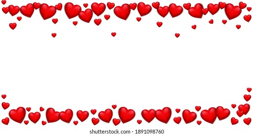 Banner with red hearts. Horizontal vector banner. Pattern with red hearts on white background. Stock image. EPS 10.