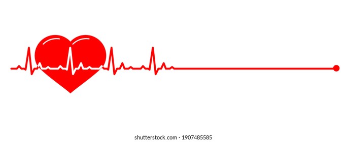 Banner with Red line heartbeat and heart. Normal heart rate. Line cardiogram heart on white background.  Vector illustration in Flat style.