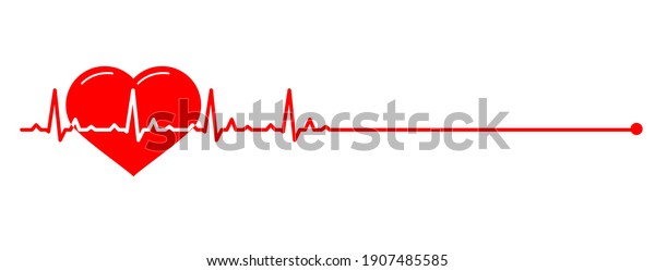 Banner with Red line heartbeat and heart. Normal\
heart rate. Line cardiogram heart on white background.  Vector\
illustration in Flat\
style.