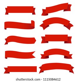 Banner Red Ribbons Set White Background With Gradient Mesh, Vector Illustration