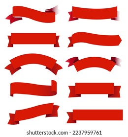 Banner Red Ribbons Set White Background