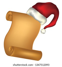 Banner with red santa hat and paper illustration.