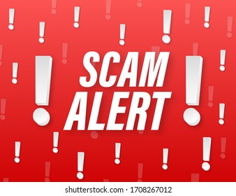 Cartel con alerta de estafa roja. Señal de atención. Icono de ciberseguridad. Etiqueta de signo de advertencia. Símbolo de advertencia plano. Ilustración de material vectorial.