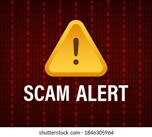 Banner With Red Scam Alert. Attention Sign. Cyber Security Icon. Caution Warning Sign Sticker. Flat Warning Symbol. Vector Stock Illustration.