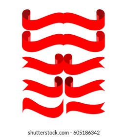 Banner red set. Emblem modern symbol of business. Set blank sticker labeling. Elegant form of the logo for sale. Colorful template for badge, tag, wrapping etc. Design element. Vector illustration