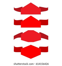 Banner red set. Emblem modern symbol of business. Set blank sticker labeling. Elegant form of the logo for sale. Colorful template for badge, tag, wrapping etc. Design element. Vector illustration