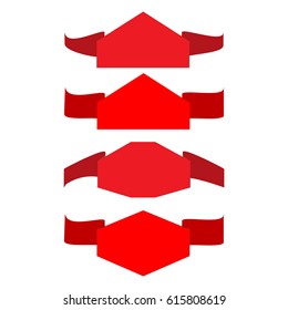 Banner red set. Emblem modern symbol of business. Set blank sticker labeling. Elegant form of the logo for sale. Colorful template for badge, tag, wrapping etc. Design element. Vector illustration