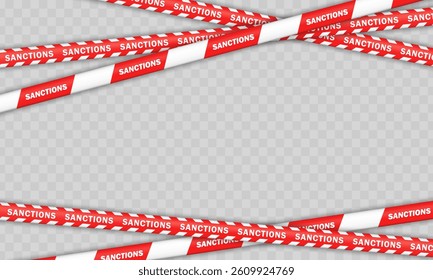 Banner with red and white warning lines with word SANCTIONS and striped pattern isolated on transparent background. Economic restrictions, trade barriers, geopolitical conflict. 3d barricade tapes - Powered by Shutterstock - Get 15% off with code: PIKWIZARD15
