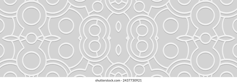 Banner. Relief geometrisch elegantes 3D-Muster auf weißem Hintergrund. Tribal ornamentale lineare Cover-Design in den ethnischen Traditionen des Ostens, Asien, Indien, Mexiko, Azteken, Peru.