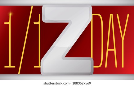 Banner with reminder date for Z Day, with silver letter and golden numbers: celebration held on January 1.