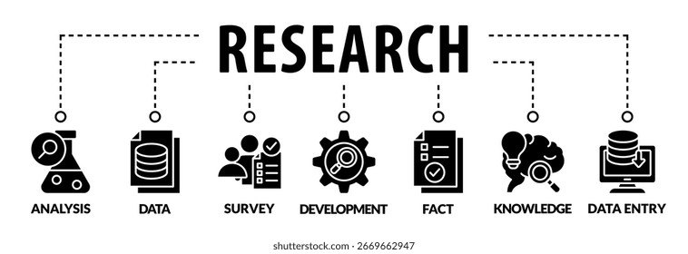Banner research vector illustration concept with keywords and icons