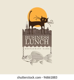 Banner for restaurant with cat and fish