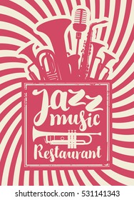 banner for the restaurant with jazz music with woodwinds and microphone