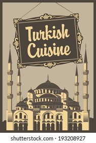 banner for a restaurant with Turkish cuisine and the Blue Mosque