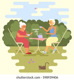Characture older couple having coffee Characture older couple having coffee question