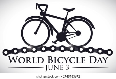 Banner with retro bike over chains to commemorate World Bicycle Day in June 3.