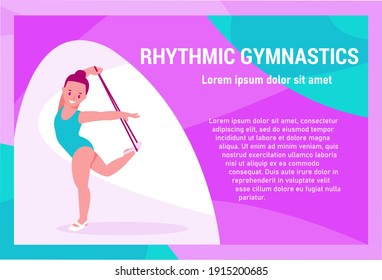 Banner rhythmic gymnastics for children. Vector illustration in flat cartoon style.