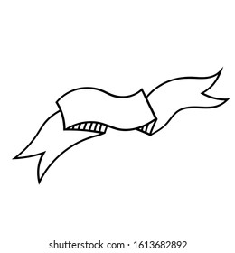 Banner ribbon. Drawn design element in doodle style. Isolated vector object on a white background. Sketch for business project, infographics, icon.