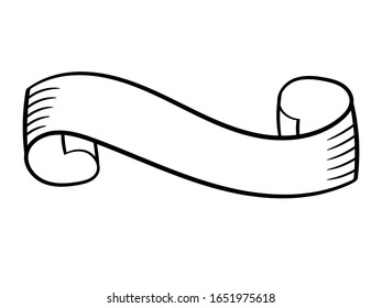 Banner ribbon. Drawn design element in doodle style. Advertising discount poster.  Isolated vector illustration on a white background. Creative design for business project, infographics, icon.
