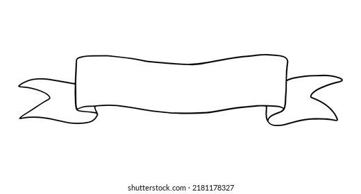Banner ribbon. Empty Banner on chalkboard, handdrawn vector sketch, clean outlines, vintage style blackboard.