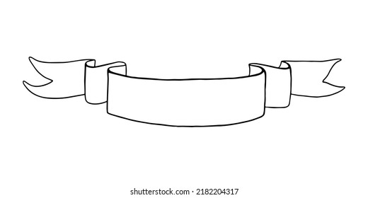 Banner ribbon. Empty Banner on chalkboard, handdrawn vector sketch, clean outlines, vintage style blackboard.