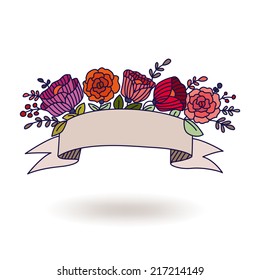 Banner Ribbon with Flower Bouquet