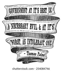 Banner Ribbon Government Quote Sketch Ink Old Fashioned Vintage Retro Scroll Revolution Illustration - Vector