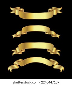 Banner ribbon label gold vector set .
