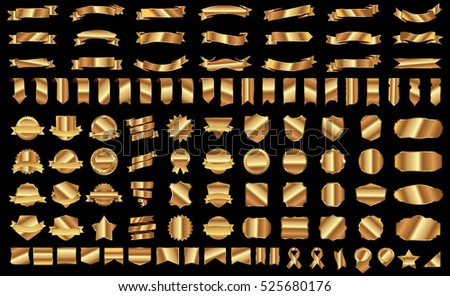 Banner ribbon label gold vector christmas background set with isolated fancy badge vintage sticker and decorative border icon. Festive colorful tag design award of gift illustration collection