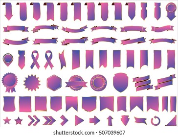 Banner ribbon label purple vector christmas background set with isolated fancy badge vintage sticker and decorative border icon. Festive colorful tag design award of gift illustration collection
