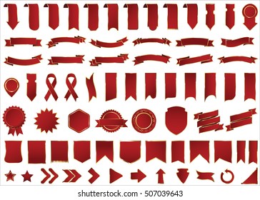 Banner ribbon label red vector christmas background set with isolated fancy badge vintage sticker and decorative border icon. Festive colorful tag design award of gift illustration collection