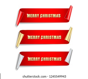 Banner, ribbon Merry Christmas banners set, Paper scrolls, Ribbons, stickers.