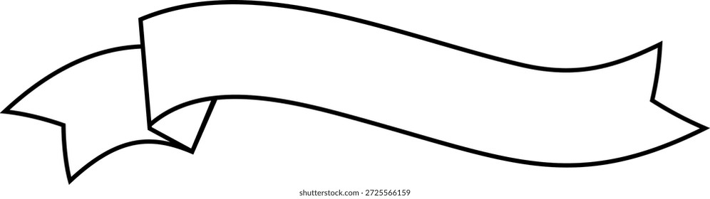 Banner ribbon outlined in thin white strokes. Simple empty decorative element resembling a scroll, suited for classic graphic layouts.