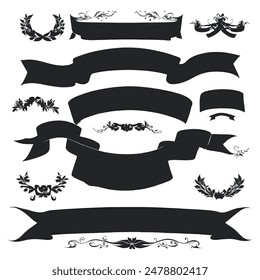 Banner ribbon set silhouette vector black shape