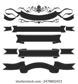 Banner ribbon set silhouette vector black shape