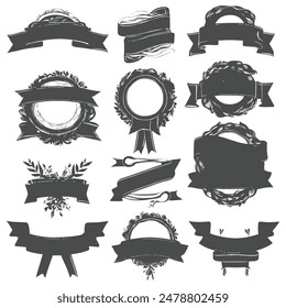 Banner ribbon set silhouette vector black shape