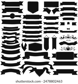 Banner ribbon set silhouette vector black shape