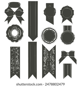 Banner ribbon set silhouette vector black shape