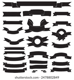Banner ribbon set silhouette vector black shape