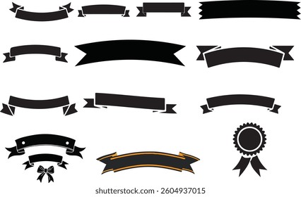 Banner ribbon set silhouette vector black