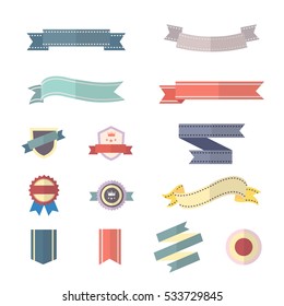 Banner and Ribbon Set Of Vector Illustration Style Colorful Flat Icons