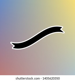 Banner ribbon sign. Black icon in white shell at pastel color background. Illustration.