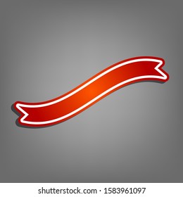 Banner ribbon sign. Flat red icon with linear white icon with gray shadow at grayish background. Illustration.