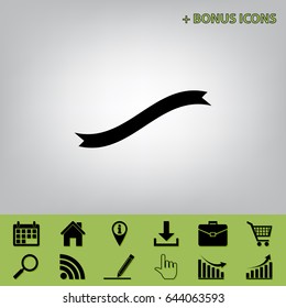 Banner ribbon sign. Vector. Black icon at gray background with bonus icons 