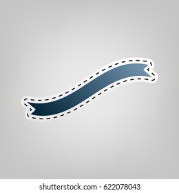 Banner ribbon sign. Vector. Blue icon with outline for cutting out at gray background.