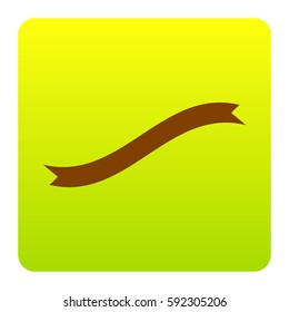 Banner ribbon sign. Vector. Brown icon at green-yellow gradient square with rounded corners on white background. Isolated.