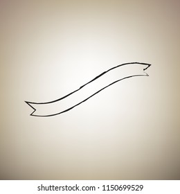 Banner ribbon sign. Vector. Brush drawed black icon at light brown background.